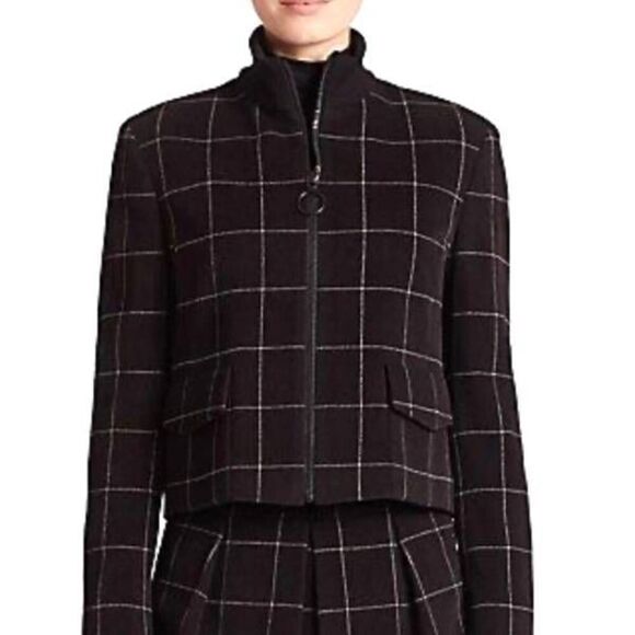 Akris Punto Black White Grid Cropped Ring Zip Up High Neck Blazer Jacket sz 8 - Picture 1 of 6